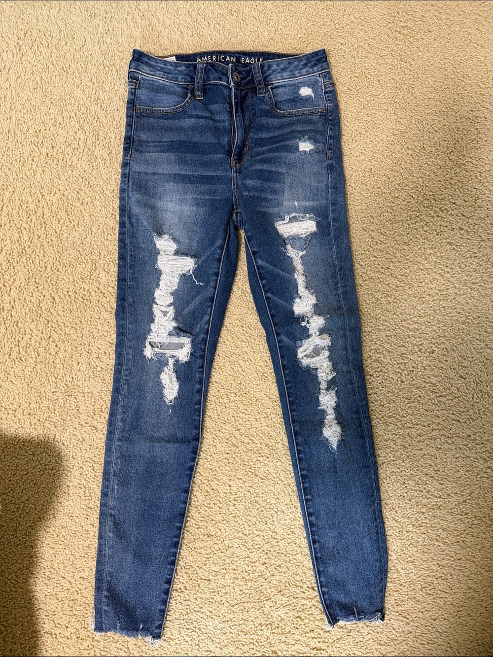American Eagle Outfitters Blue Ripped Skinny Jeans